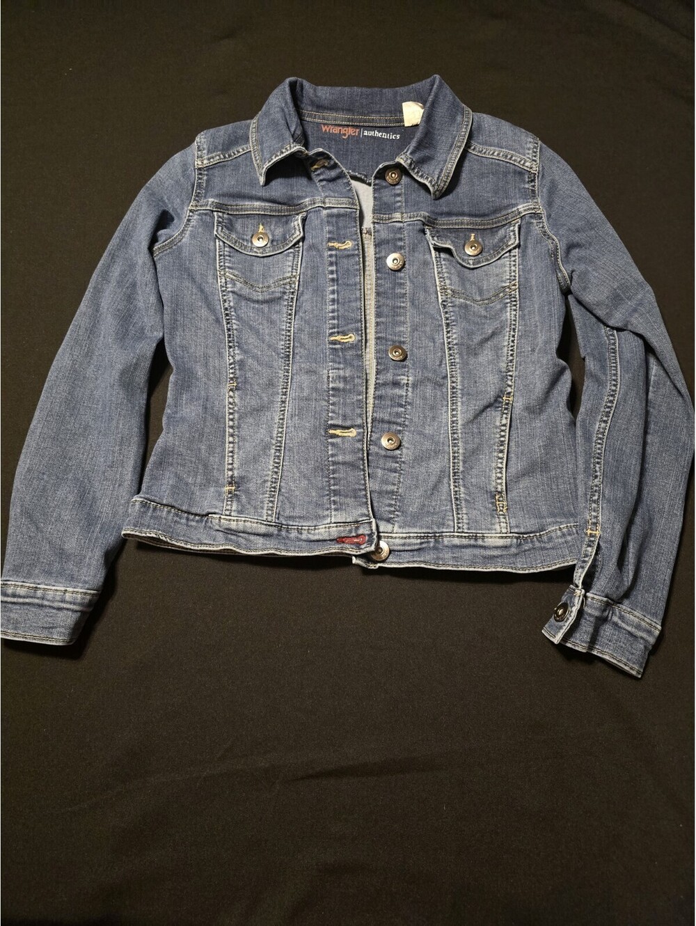 Wrangler Authentics Trucker Jacket Women's Medium Blue Denim Classic Stretch